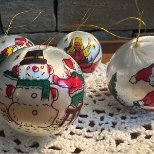 4 Vintage Satin with Plastic Christmas  Ornaments, vintage Christmas ornaments
